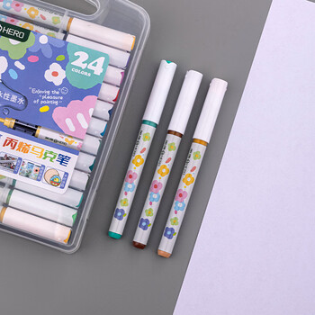 英雄（HERO）直液式丙烯马克笔2033软头可叠色补色小学生美术专用不透色笔儿童小学生绘画涂鸦水彩笔48色美育