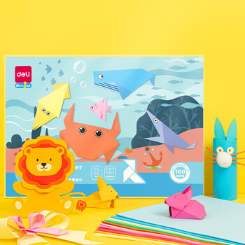 得力(deli)10色100张A4彩色折纸升级加厚70g 剪纸软卡纸美术绘画课堂DIY手工纸儿童生日礼物开学文具