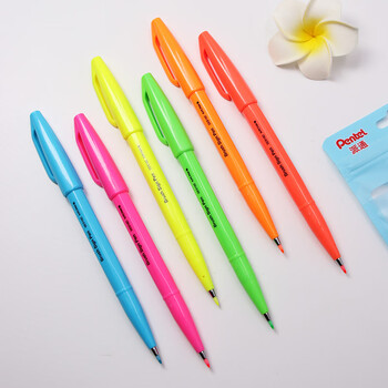 派通（Pentel ）0.5mm荧光笔限定款马卡龙色系水性记号笔 学生重点标注笔 SES15C-FPX 荧光粉