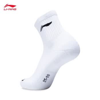 李宁（LI-NING）羽毛球袜中筒运动长袜男款毛巾袜吸湿排汗AWTS003-2三双装白色