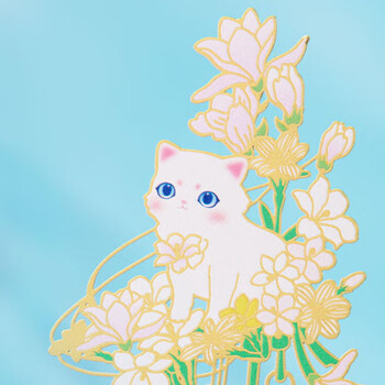 奉旨故宫文创 宫猫花影-十二花神故宫猫书签1个 黄铜金属创意 学生生日毕业礼物  二月玉兰	