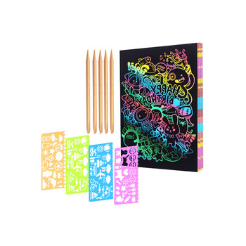 美邦祈富炫彩刮画纸32k小学生刮儿童刮蜡纸幼儿园A5黑色刮刮纸模版工具套装50张速写马克笔绘画美育工具