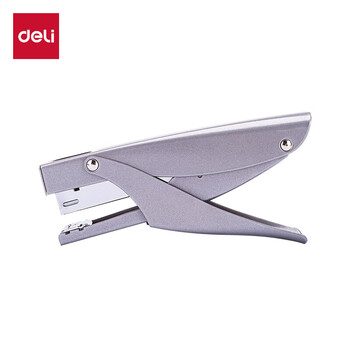 得力（deli）(deli)手握式金属质感耐用订书机/订书器 外卖打包便携手持装订 适配12#订书钉 银色