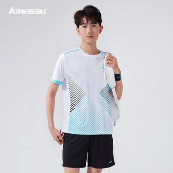 川崎（KAWASAKI）羽毛球服套装夏款运动速干短袖T恤训练队服A1806 男款白黑 XL