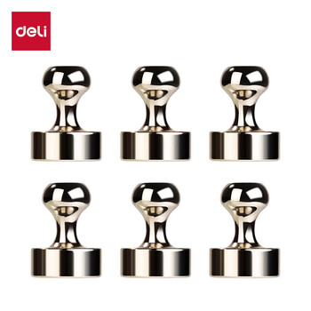 得力（deli）6个装圆形磁钉磁粒强力磁吸玻璃白板专用办公教学黑板配件金属磁钉吸铁石直径12mm银色