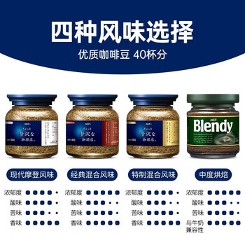 AGF蓝金罐冻干咖啡速溶0糖黑咖啡粉80g醇厚特浓即冲无蔗糖日本进口