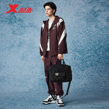 特步情侣男女学生大容量户外运动斜挎包 黑 均码 