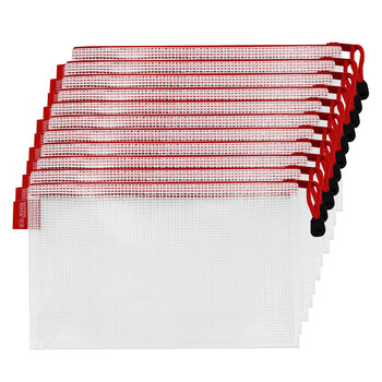 信发TN-2004-A5（红色）10个装 A5网格防水拉链资料袋 PVC加厚透明旅行收纳袋 办公文件袋