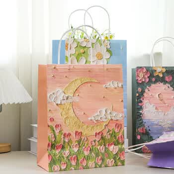 TaTanice礼品袋 生日礼物手提袋新年节日礼品收纳袋高级感购物包装袋可爱纸袋油画风景