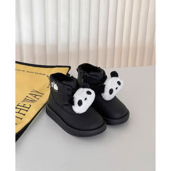 百丽驼美士严选童鞋2024冬季新款儿童短靴熊猫保暖棉靴男童女童马丁靴