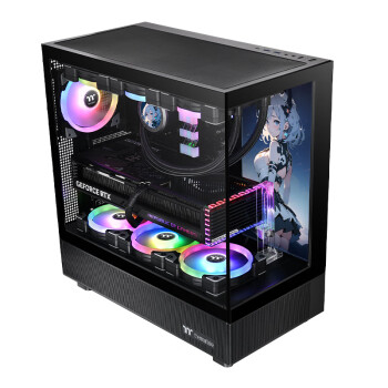 Thermaltake（Tt）钢影 透S 海景房机箱 电脑主机 黑色（ATX主板/支持360水冷/270°全景/9风扇位/4090显卡）