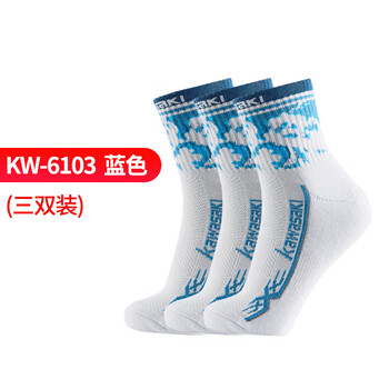 kawasaki川崎羽毛球袜袜子男毛巾底跑步运动短袜6103（三双装) 蓝色 均码 