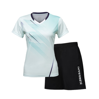 kawasaki川崎羽毛球服女款款专业运动V领短袖+短裤套装B2813 抹茶绿 L kawasaki川崎羽毛球服女款款专业运动V领短袖+短裤套装B2813 抹茶绿 L