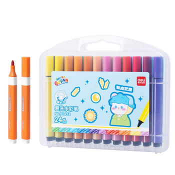 得力（deli）24色易可洗儿童水彩笔三角杆画画易握马克笔开学彩色绘画涂色美术女孩儿童礼物热门商品