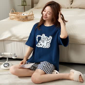 浪莎睡衣女夏季棉质薄款短袖2024年新款可爱可外穿夏天家居服两件套装