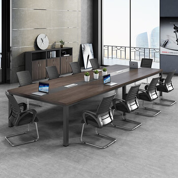 锡田家具会议桌椅组合长桌简约现代办公桌商务接待洽谈 2.4米+8把椅子