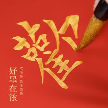 梅林笔庄金墨汁毛笔墨水学生用对联书法作品专用高光金粉大容量大瓶装墨水春联对联斗方快干1000G金墨