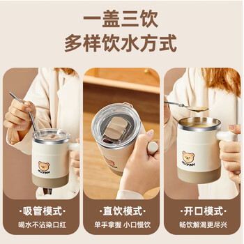 沃德百惠（WORTHBUY）马克杯带盖保温儿童水杯高颜值办公室茶杯不锈钢家用咖啡杯 500ML