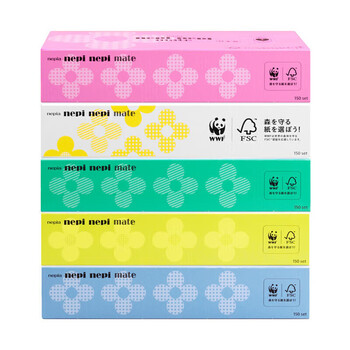 妮飘（Nepia）抽纸大花盒装抽纸巾2层150抽*5盒日本原装进口抽取式盒装餐巾纸