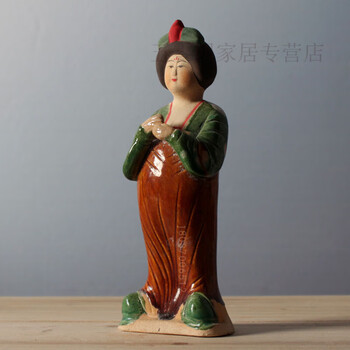 加彩人物俑　中国古陶　古玩　侍女　唐三彩 加彩人物俑 中国古陶 古玩 侍女 唐三彩 A SANCAI-GALAZED FIGURE