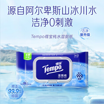 得宝(TEMPO)一博同款 纯水湿厕纸40片*1包 深澈水感 可冲散 湿纸巾 湿巾 厕纸 得宝(TEMPO)一博同款 纯水湿厕纸40片*1包 深澈水感 可冲散 湿纸巾 湿巾 厕纸