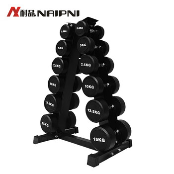 耐品（NAIPNI） 包胶固定哑铃 实心纯钢平圆头 120KG套装【六对】+哑铃架