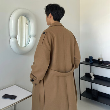 wassuplemon中长款毛呢大衣男秋冬新款潮流ins宽松呢子外套高街韩系