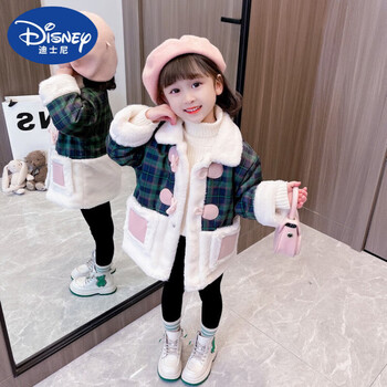 迪士尼disney女童外套秋冬款2023新款儿童大衣冬季加厚时髦女宝宝冬装