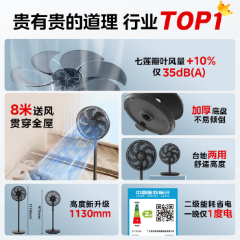 美的（Midea）【超级单品】七叶轻音立式电风扇家用柔风落地扇台式桌面小型风扇大风量节能摇头宿舍电扇 SAF30AB