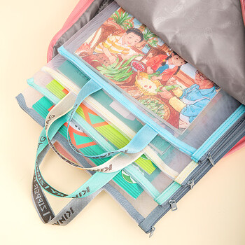 金得利3个A4透明文件袋小学初中生分科目分类袋科目袋拉链书本作业试卷收纳袋手提袋文具补习袋FB8770-3