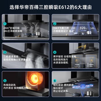 百得（BEST）华帝出品 抽油烟机欧式顶吸大吸力油烟机 24风量挥手智控自清洁脱排油烟机 E612