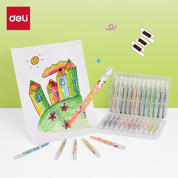 得力（deli）24色有点艺思圆杆旋转蜡笔(24色/盒)可水洗儿童油画棒涂色笔旋转出芯HM855-24美育工具