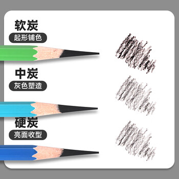 青竹画材（CHINJOO）炭笔软中硬炭美术专用素描铅笔10支混合速写硬碳绘画艺考生专业工具青竹炭笔美术写生画画笔
