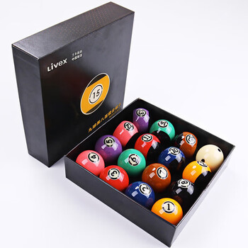 LIVEX台球子中式黑八标准8A水晶球美式十六彩桌球子大号57.2MM台球配件