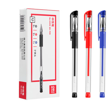 得力（deli）经典办公拔帽中性笔水笔 0.5mm子弹头签字笔 9黑2红1蓝 办公用品33518