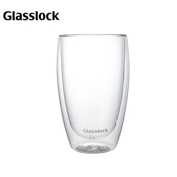 GLASSLOCK杯子双层咖啡玻璃杯耐热防烫透明拿铁牛奶家用水杯简约无柄475ml