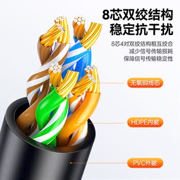 毕亚兹 超六类网线细线CAT6A类无氧铜 15米 万兆高速成品连接线 家用电脑宽带网络跳线黑色