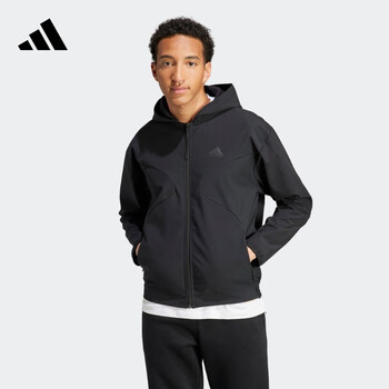 阿迪达斯adidas简约休闲加绒连帽夹克外套男装adidas阿迪达斯轻运动ij