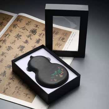 一海堂 文化 螺纹砚台 歙砚毛笔书法文房四宝四大名砚原石大容量墨海墨池墨盒磨墨礼盒-5寸福禄砚台礼盒