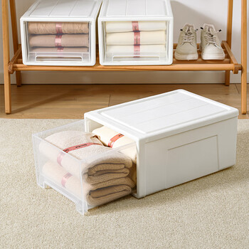 清野の木 衣物收纳箱特大号抽屉收纳盒储物箱 50L透白 1个装