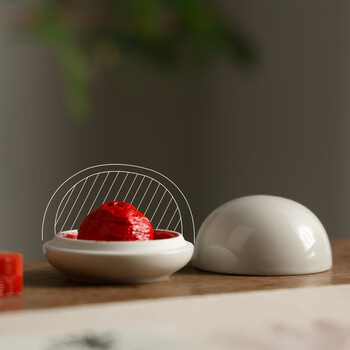 漢墨 影灰高顶朱砂印泥 陶瓷印泥盒书法盖章用大印泥缸4件套朱砂30g印泥 文房四宝篆刻印章用印泥