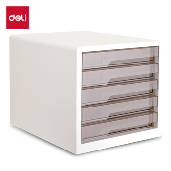 得力（deli）5层彩色时尚办公桌书桌桌面收纳盒柜箱文件柜抽屉式 A4资料/档案柜带索引标签学科试卷分类白色