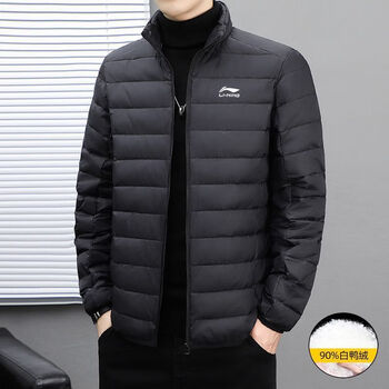 李宁官方轻薄羽绒服男短款宽松立领休闲轻便秋冬保暖外套黑色l115140