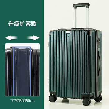 箱行李箱纯pc材质拉链款皮箱拉杆箱箱子大容量墨绿防爆拉链带扩展28寸