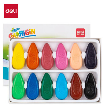 得力（deli）12色水滴蜡笔油画棒萌趣防滑不脏手幼儿儿童涂鸦绘画画笔套装72074-12热门商品