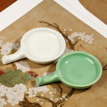 【全网低价】弘梅精品4寸白色墨碟 陶瓷架笔颜料小砚台 文房四宝多功能笔搁笔置毛笔架子