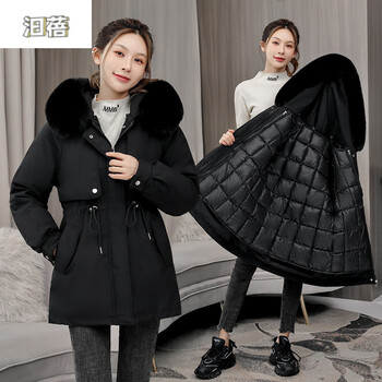 汩蓓女装官方品牌旗舰九江羽绒服棉女长款拆卸内胆秋冬新款 黑色-专柜