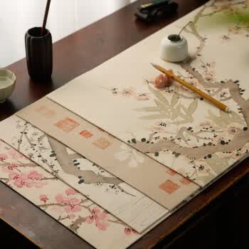 漢墨 彩绘红梅双面可用羊毛毛毡垫 学生初学者书法绘画画毡110*50cm 文房四宝卷装无折痕毛毡桌布	