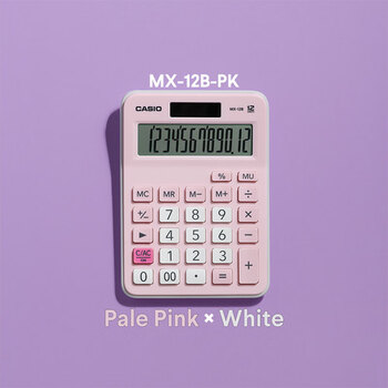 卡西欧（CASIO）MX-12B小学生计算器四年级五年级六年级学生专用无语音小型款可爱计算机器太阳能双电源粉色