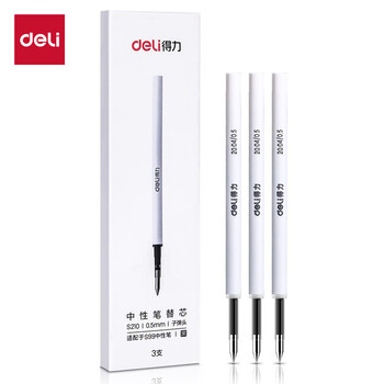 得力（deli）旋转中性笔芯 S99签字笔专用替芯 0.5mm黑色3支/盒S210